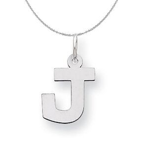 Silver, Amanda Collection Small Block Style Initial J Necklace - 24 In